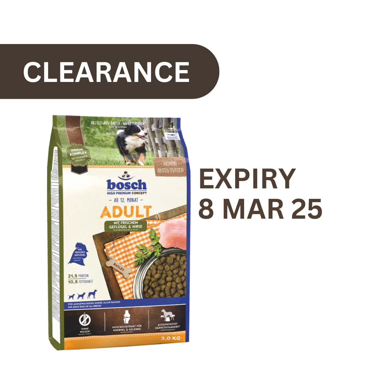 Clearance bosch HPC Adult Poultry & Millet 3kg